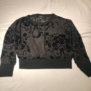 True Religion Black Sheer Long Sleeve Top